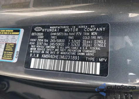2021 Hyundai Palisade Sel z USA, uszkodzony, nr VIN KM8R4DHE1MU231891
